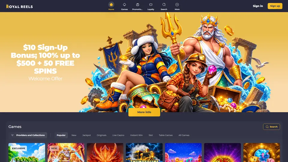 Royal Reels homepage